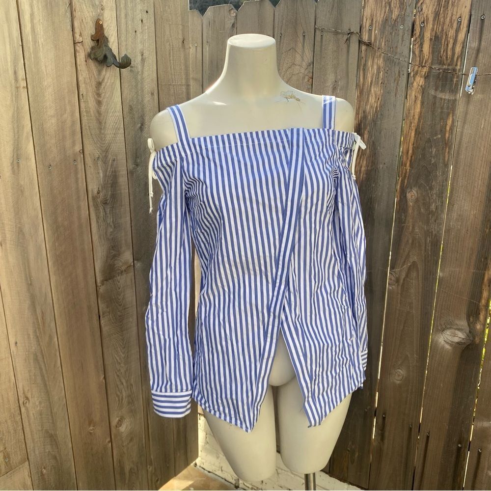 N/ Nicholas Blue Striped Off-Shoulder Women's blouse size 4